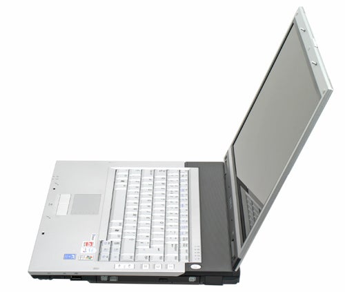 Samsung X60 Centrino Duo notebook open at a 45-degree angle showing the keyboard, touchpad, and screen on a white background.