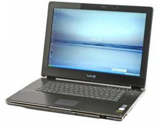 Sony VAIO VGN-AR11S laptop with open lid displaying screen.