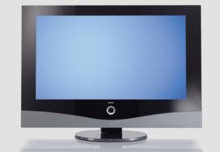 Loewe Spheros R 37-inch LCD television on a stand with a blank blue screen and black bezel.