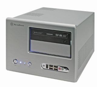 SilverStone media PC case with DVD drive and front ports.
