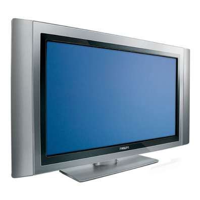 Philips 32PF7521D 32-inch LCD TV with silver bezel on a matching stand displaying a blue screen.