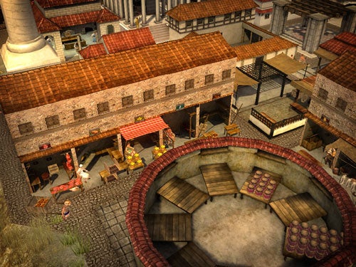Screenshot of 'CivCity: Rome' showing in-game Roman marketplace.