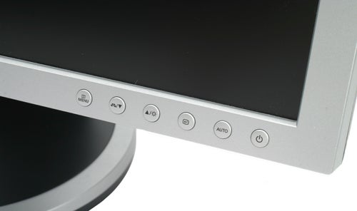 Close-up view of Samsung SyncMaster 205BW widescreen monitor's control buttons located on the bottom-right of the front bezel.