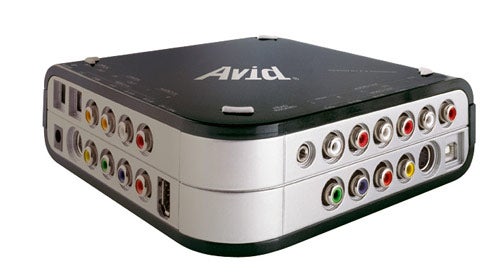 Avid Liquid 7.1 video editing hardware interface with multiple input and output ports, including audio and video connectors, on a white background.