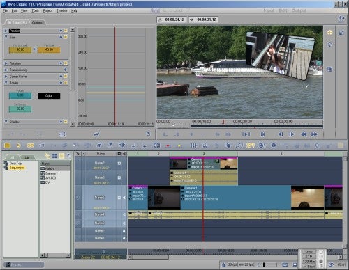 Screenshot of the Avid Liquid 7.1 video editing software interface showing the timeline, clip preview, and various editing tools.