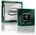 Two Intel computer processor chips against a white background.