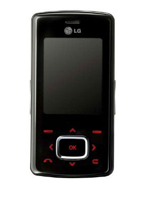 LG Chocolate KG800 mobile phone with its distinctive black design and red illuminated touch-sensitive keypad.