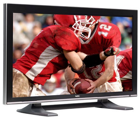 NEC PlasmaSync 61XR4G 61-inch plasma television displaying a high-definition action shot of a football game.