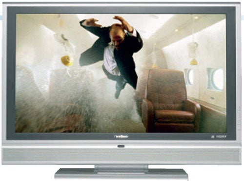 ViewSonic N4060w 40-inch LCD television displaying a high-action scene with a person jumping and water splashing, indicating the TV's screen clarity and color representation.