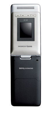 BenQ-Siemens EF81 flip phone displayed vertically with the top half showing the screen and buttons, and the bottom half featuring the BenQ-Siemens logo.