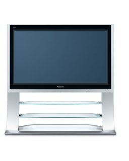 Panasonic Viera TH-37PX600 37-inch plasma TV displayed on a stand with glossy silver finish and clear glass shelves.
