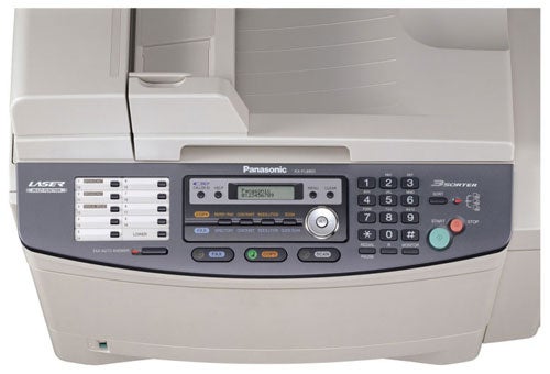 Panasonic KX-FLP851 Multi-Function Printer showing its control panel with LCD display, number pad, and function buttons.