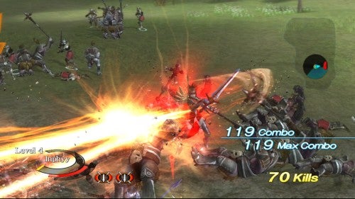 Screenshot of gameplay from N3: Ninety-Nine Nights with combat action.