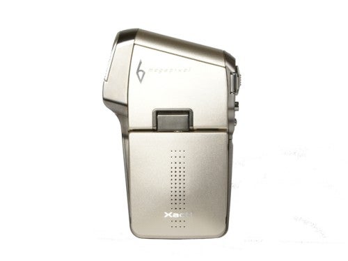 Sanyo Xacti VPC-C6 digital camcorder in silver, displayed upright against a white background.