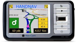 Evesham Nav-Cam 7500 GPS device displaying a navigation screen.