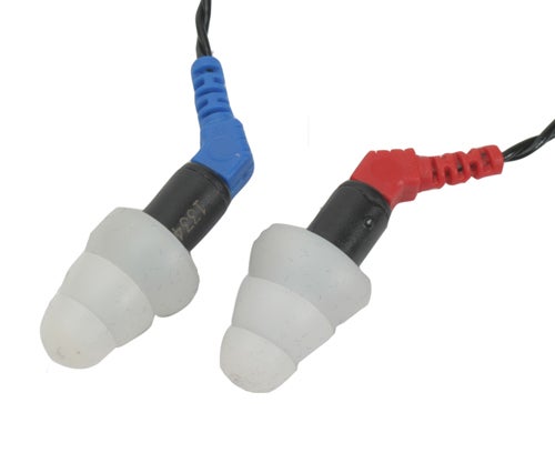 Etymotic Research ER.4 microPro headphones with distinctive blue and red earmolds and triple-flange tips against a white background.
