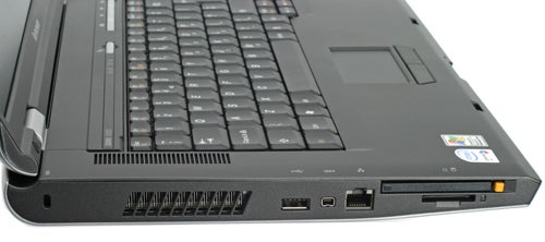 Close-up of the Lenovo 3000 N100 notebook's side showing ports and cooling vent.