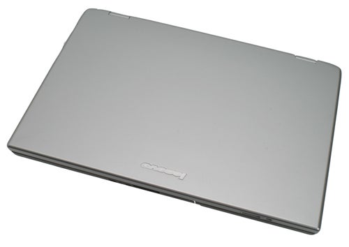 Lenovo 3000 N100 Notebook closed, showing the silver lid with the company logo centered towards the bottom.