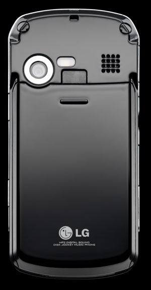 Black LG U400 music phone with circular navigation wheel and camera displayed against a white background.