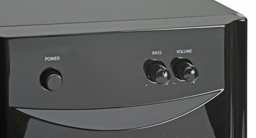 Close-up of Abit iDome speaker's power and volume controls.