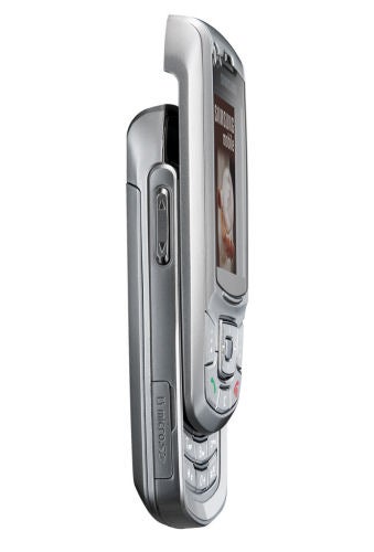 Side view of a Samsung SGH-Z400 mobile phone showing the screen and keypad with a focus on the sliding mechanism.
