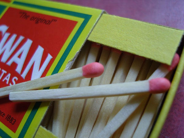 Close-up photo of matches in a matchbox