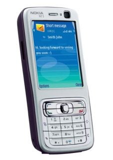 Nokia N73 mobile phone displaying a text message on screen with keypad visible in a standard portrait orientation.