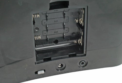 Battery compartment of Acoustic Authority iRhythms CA641 iPod Speakers.