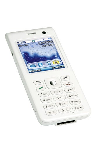White O2 Ice mobile phone with a color screen displaying the menu interface, isolated on a white background.
