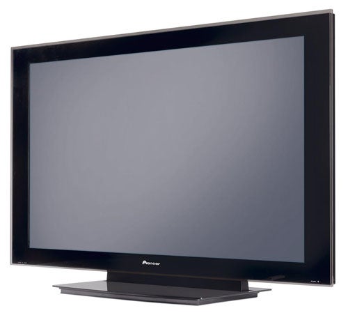 Pioneer PDP-5000EX 50-inch plasma television with a black bezel on a matching stand displaying a blank screen.