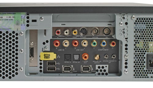 Rear connection panel of a Sony Vaio VGX-XL202 Media Center PC, showing various audio and video input and output ports, including HDMI, optical, and component connectors.