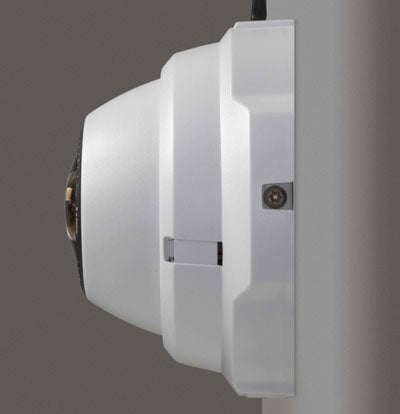 Side view of a mounted Axis 212PTZ IP Camera against a gray background.