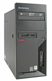Lenovo IBM ThinkCentre A60 8700 desktop computer with DVD drive, memory card slots, and USB ports, black in color, with Lenovo and IBM logos.