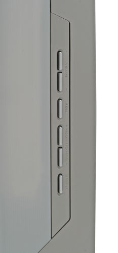 Side panel of Philips Cineos 37PF9731D 37-inch LCD TV showing input ports and control buttons.