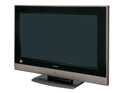 Hitachi 37LD8600 37-inch LCD television with a black frame and stand, displaying a blank screen with the HD logo at the bottom left corner.