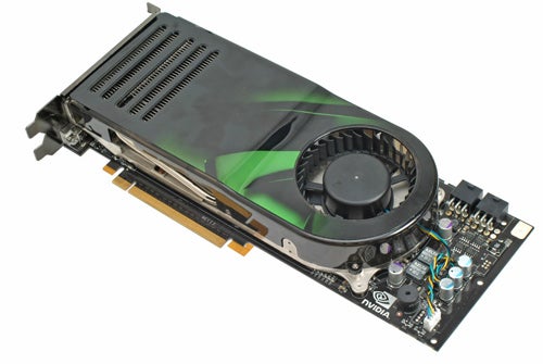 Leadtek WinFast PX8800 GTX TDH graphics card with a black and green design, featuring a single fan cooler and multiple output ports.