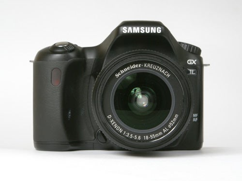 Samsung GX 1L DSLR camera with lens on white background