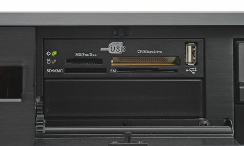 Close-up of media center's card reader and USB port.