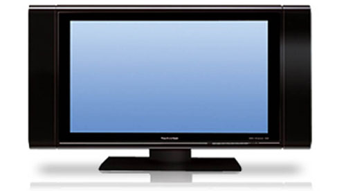 TechniSat HD-Vision 32 inch LCD TV with a black frame and stand on a white background.