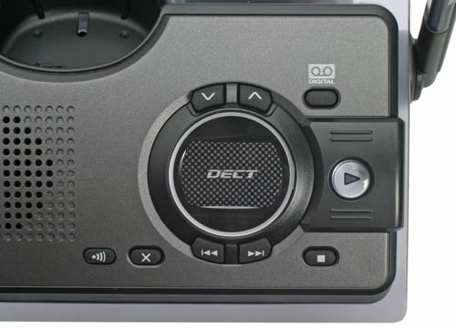 Close-up view of the Panasonic KX-TCD290 Rugged DECT Phone showing the digital display, control buttons, and speaker grille.