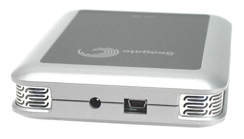 Seagate 160GB portable external hard drive with a brushed metal finish, displaying the brand logo and connectivity ports.