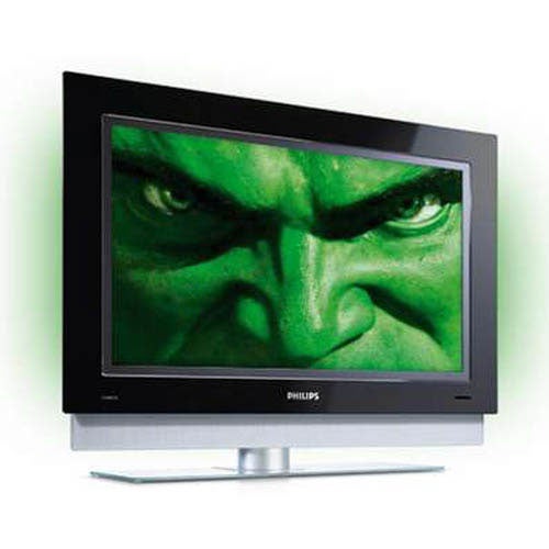 Philips 42PF9631D 42-inch plasma TV mounted on a wall displaying an image of the Hulk with vibrant green colors.