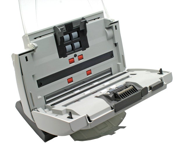 Kodak i1220 Scanner with open input tray and document feeder on a white background.