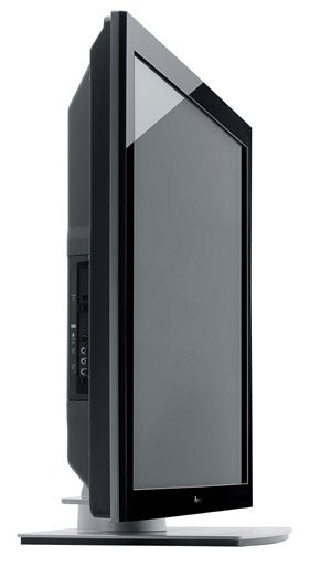 Side view of a Pioneer PDP-507XD 50-inch Plasma TV on a stand, showing the screen and input ports.
