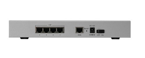 Billion BiGuard S10 network security appliance with four LAN ports, one WAN port, and power input displayed from the front view on a plain background.