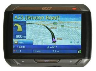 Acer P660 Portable Navigator displaying a route on the screen.