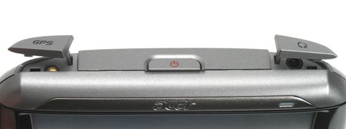 Close-up of Acer P660 Portable Navigator with open GPS antenna.
