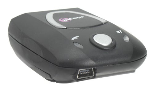 Black Adapt AD-750 Bluetooth Receiver with a central play/pause button, volume control buttons, and a USB connection port.