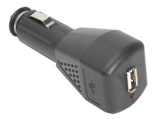 Adapt AD-750 Bluetooth receiver, a black device with USB and AUX connectors, indicating Bluetooth connectivity capability.
