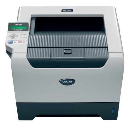 Brother HL-5270DN monochrome laser printer on a white background with the brand logo visible and an LCD display on the printer.